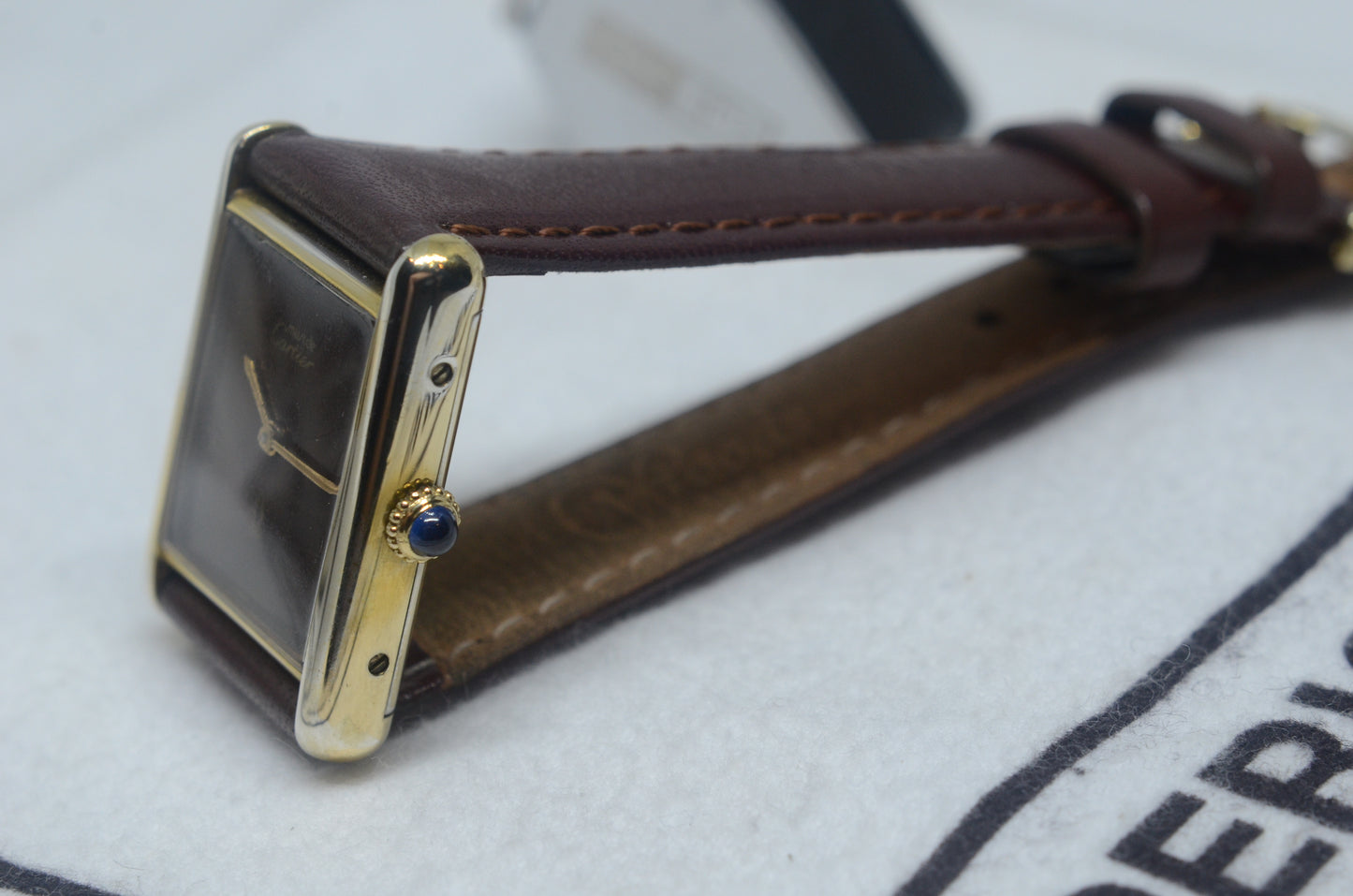 Vintage Manual Winding 1970's Must De Cartier Tank Vermeil Tortoise Dial