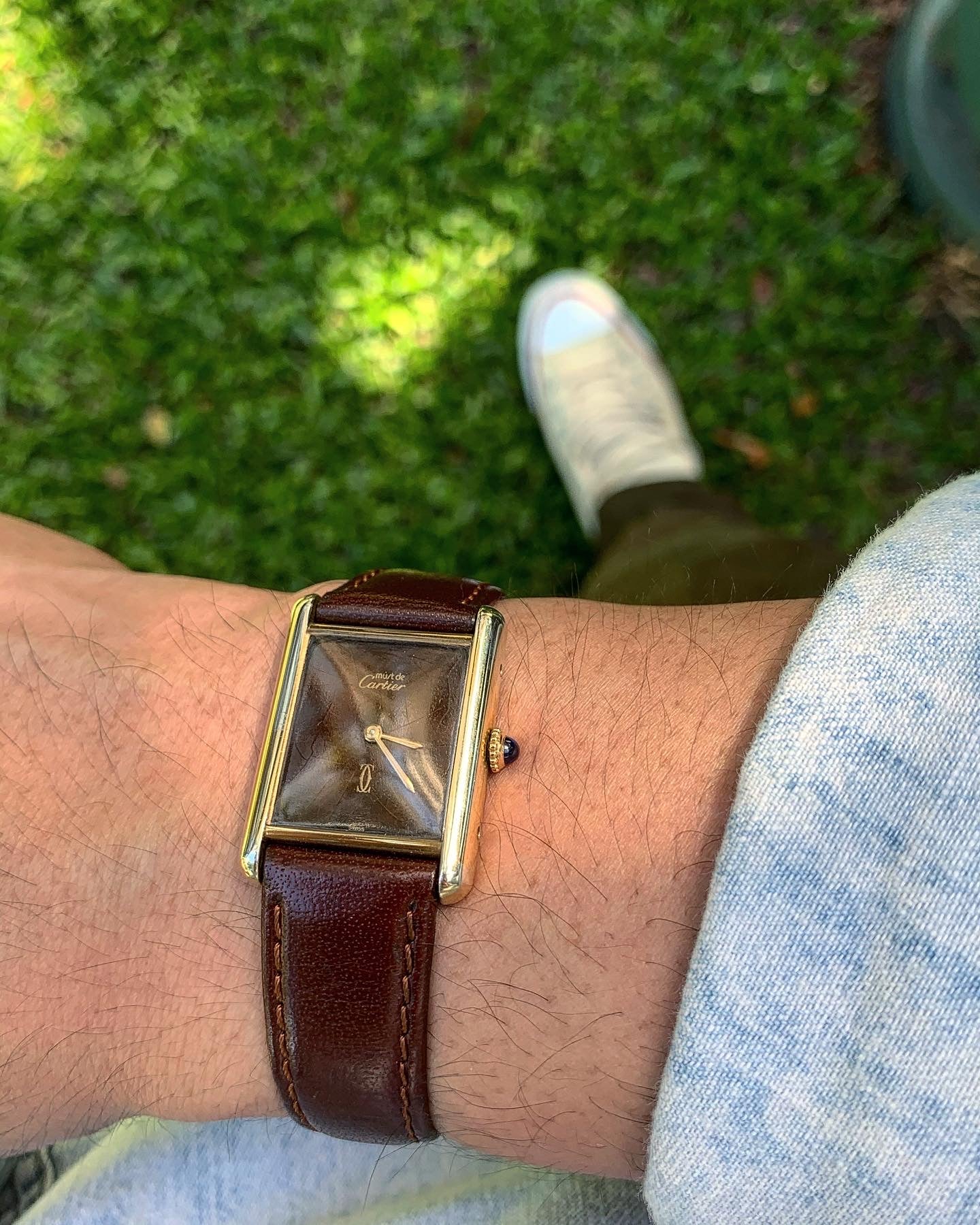 Vintage Manual Winding 1970's Must De Cartier Tank Vermeil Tortoise Dial