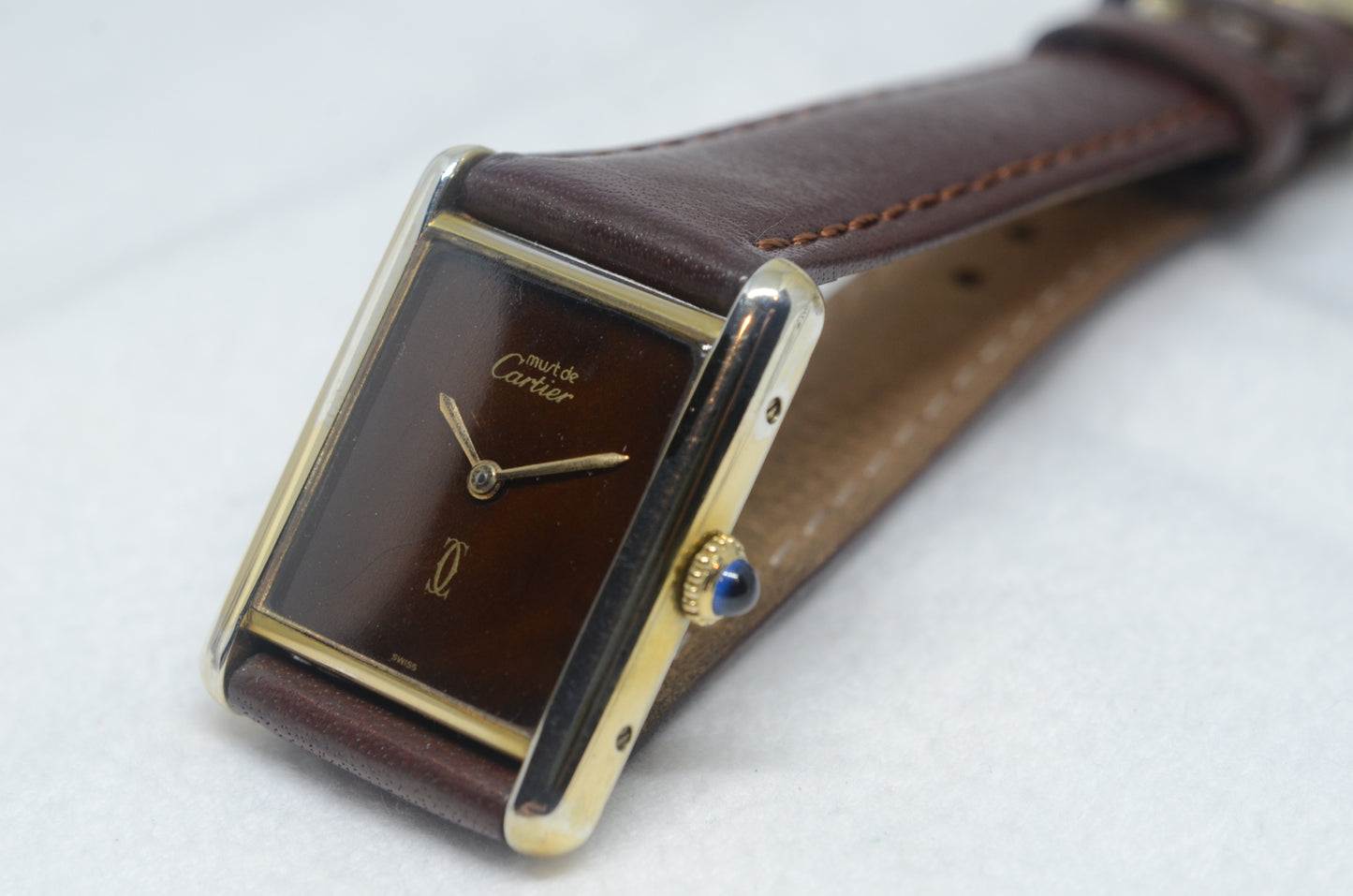 Vintage Manual Winding 1970's Must De Cartier Tank Vermeil Tortoise Dial