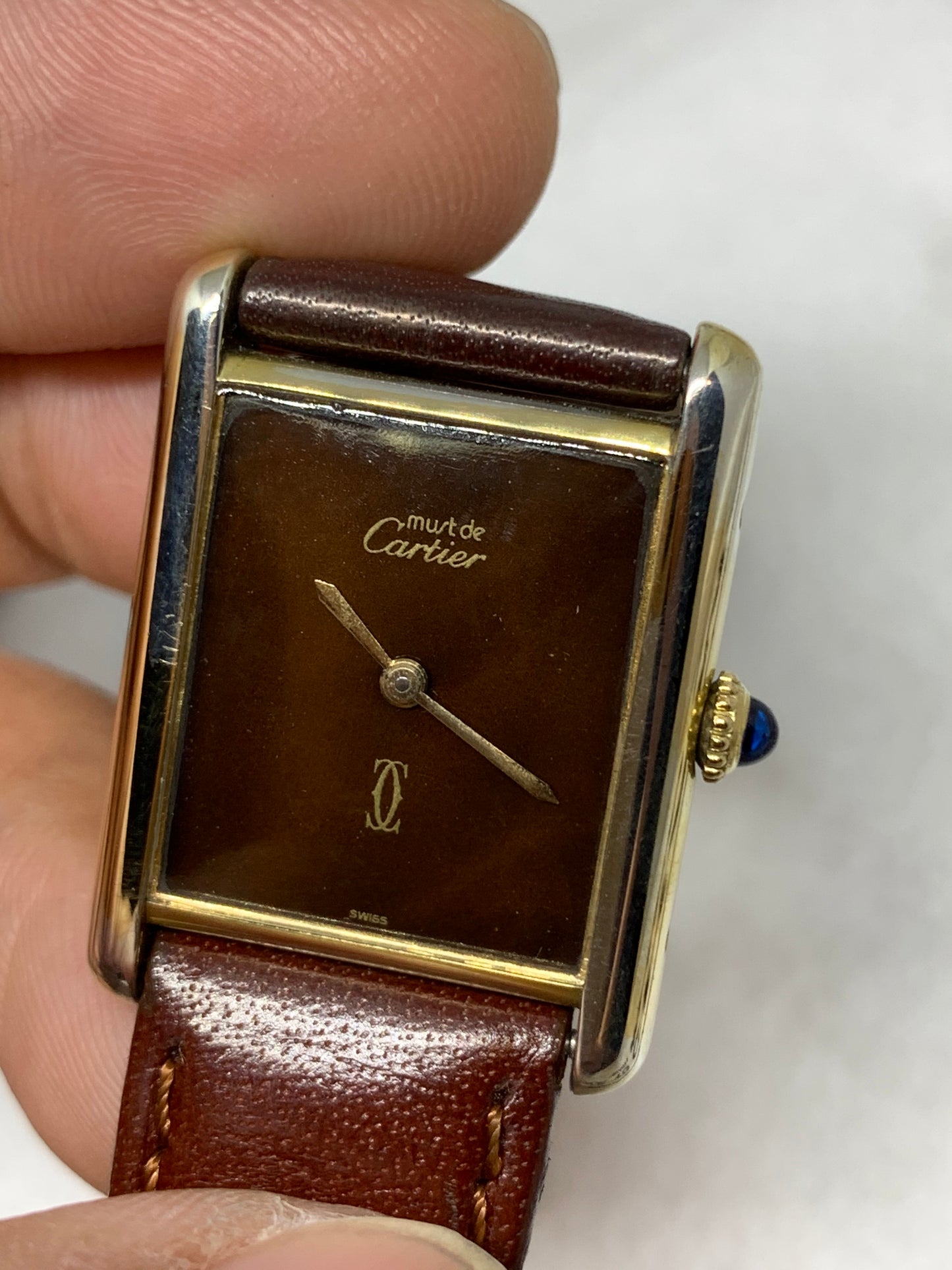 Vintage Manual Winding 1970's Must De Cartier Tank Vermeil Tortoise Dial